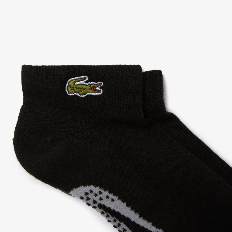 Men's Lacoste Sport Stretch Cotton Low-Cut Socks Black Grey Chine | DLH240683