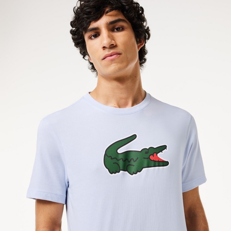 Men's Lacoste Sport Ultra-Dry Croc Print T-Shirt Light Blue Green White | GLF319026