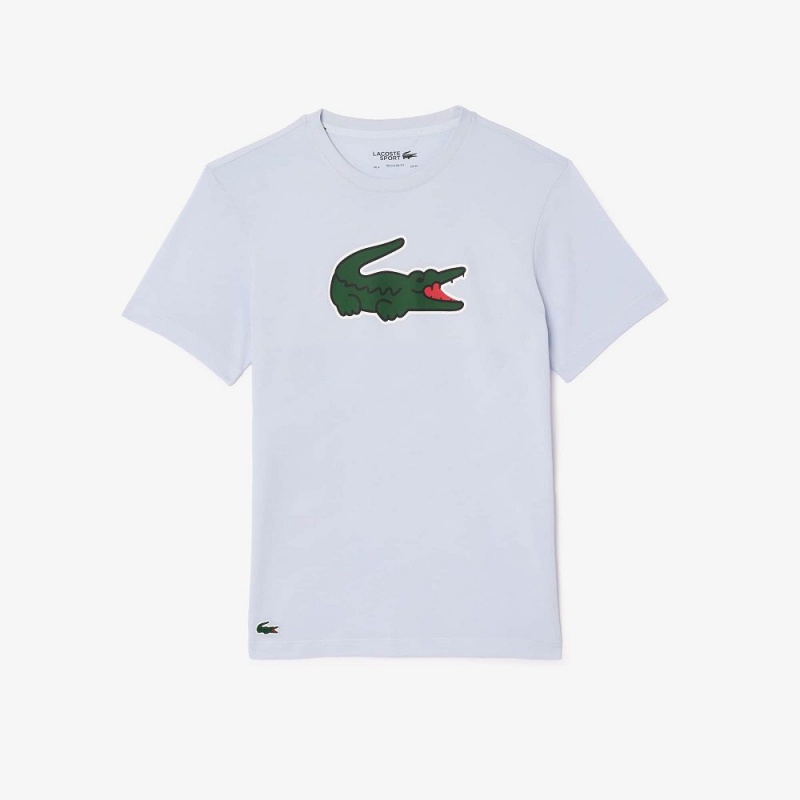 Men's Lacoste Sport Ultra-Dry Croc Print T-Shirt Light Blue Green White | GLF319026