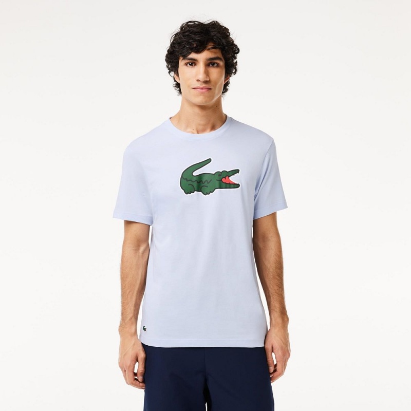 Men\'s Lacoste Sport Ultra-Dry Croc Print T-Shirt Light Blue Green White | GLF319026