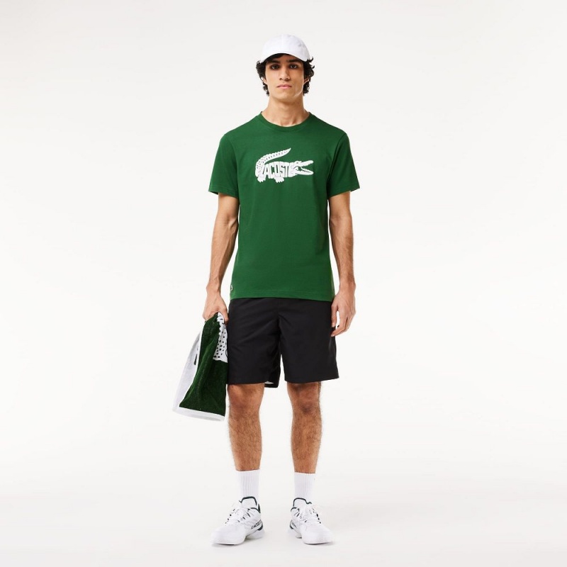 Men's Lacoste Sport Ultra-Dry Croc Print T-Shirt Green White | WNR037965