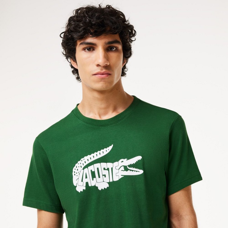 Men's Lacoste Sport Ultra-Dry Croc Print T-Shirt Green White | WNR037965