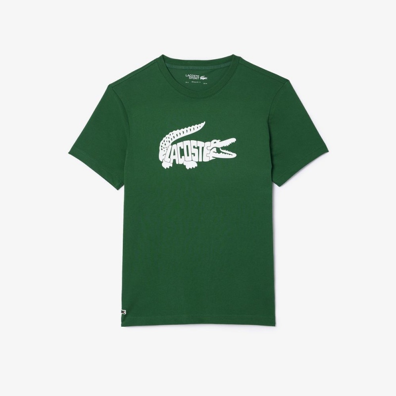 Men's Lacoste Sport Ultra-Dry Croc Print T-Shirt Green White | WNR037965