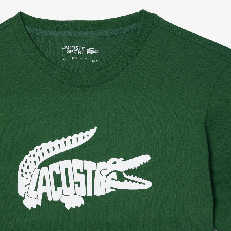 Men's Lacoste Sport Ultra-Dry Croc Print T-Shirt Green White | WNR037965