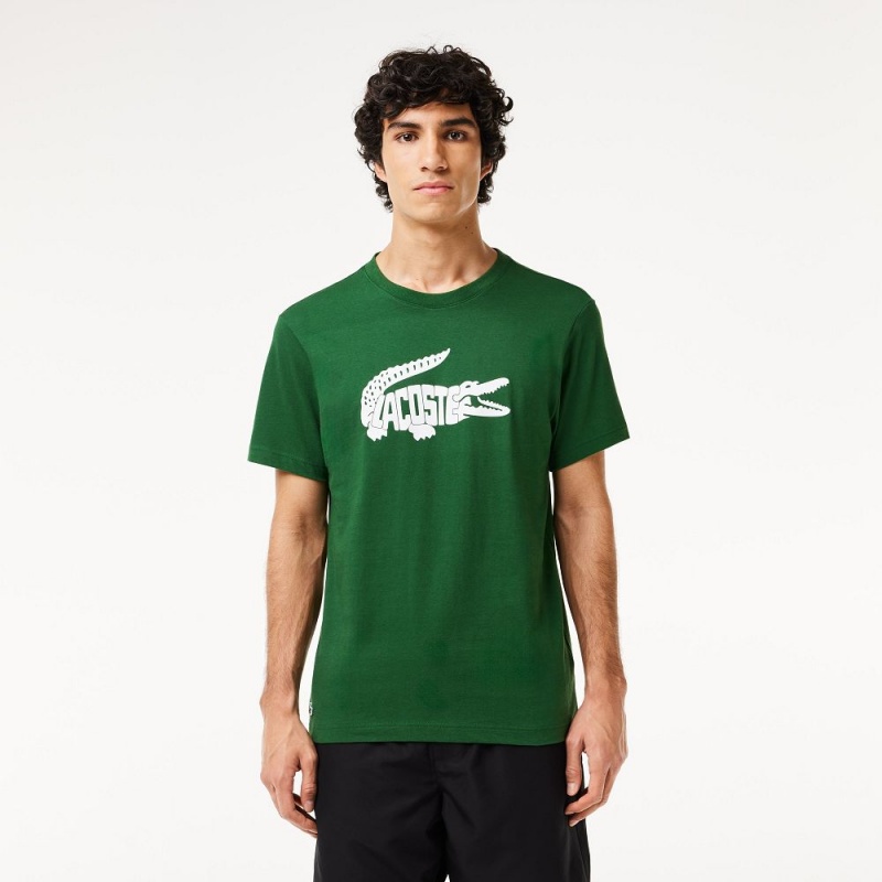 Men\'s Lacoste Sport Ultra-Dry Croc Print T-Shirt Green White | WNR037965