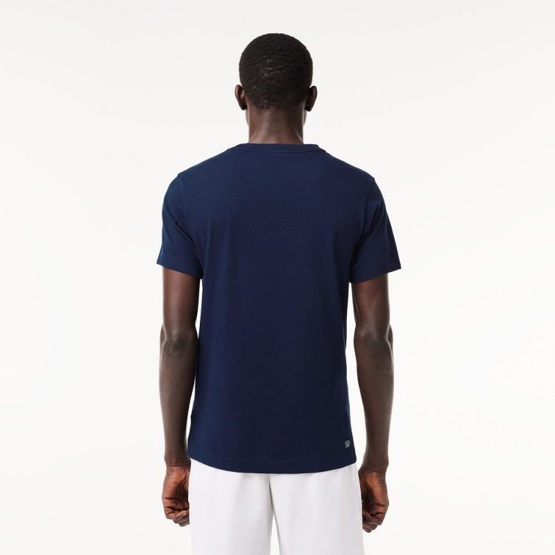 Men's Lacoste Sport Ultra-Dry Croc Print T-Shirt Navy Blue Green White | ZRI436257