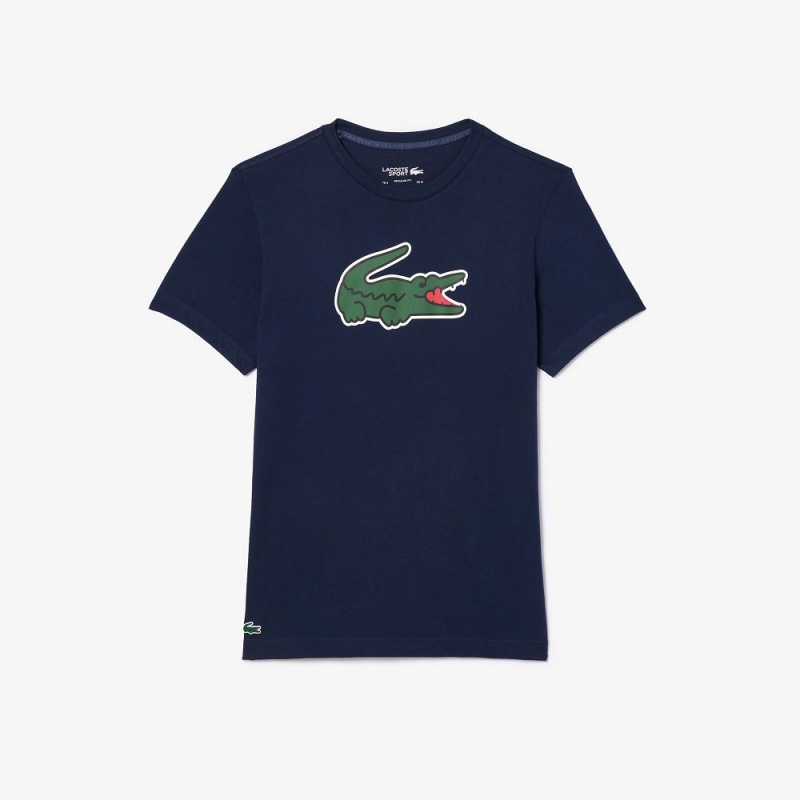 Men's Lacoste Sport Ultra-Dry Croc Print T-Shirt Navy Blue Green White | ZRI436257