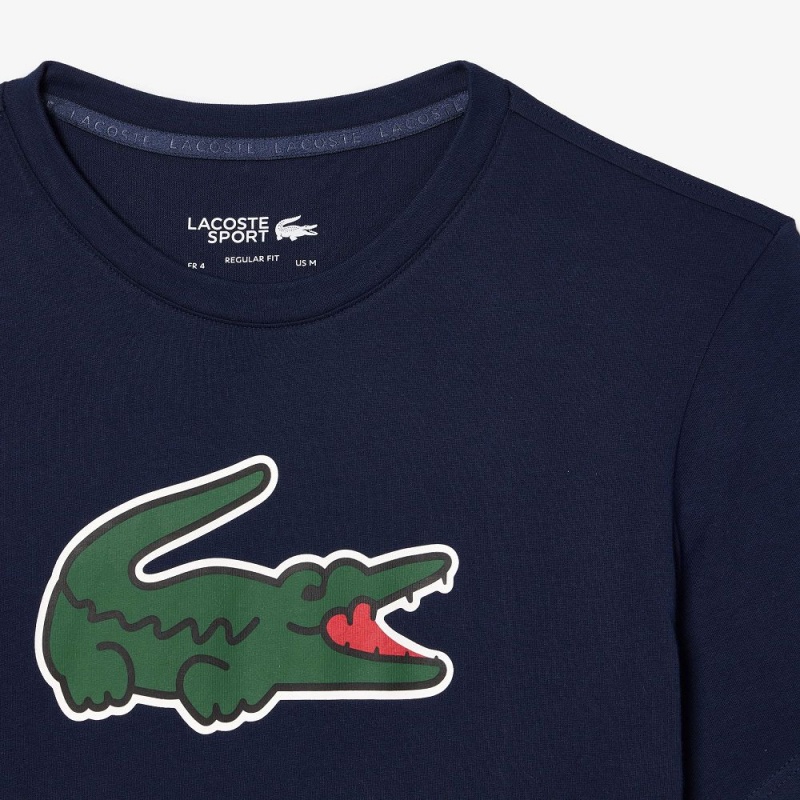 Men's Lacoste Sport Ultra-Dry Croc Print T-Shirt Navy Blue Green White | ZRI436257