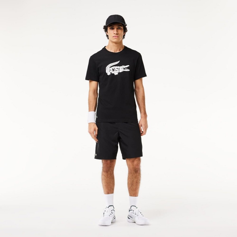 Men's Lacoste Sport Ultra-Dry Croc Print T-Shirt Black White | OIV207159