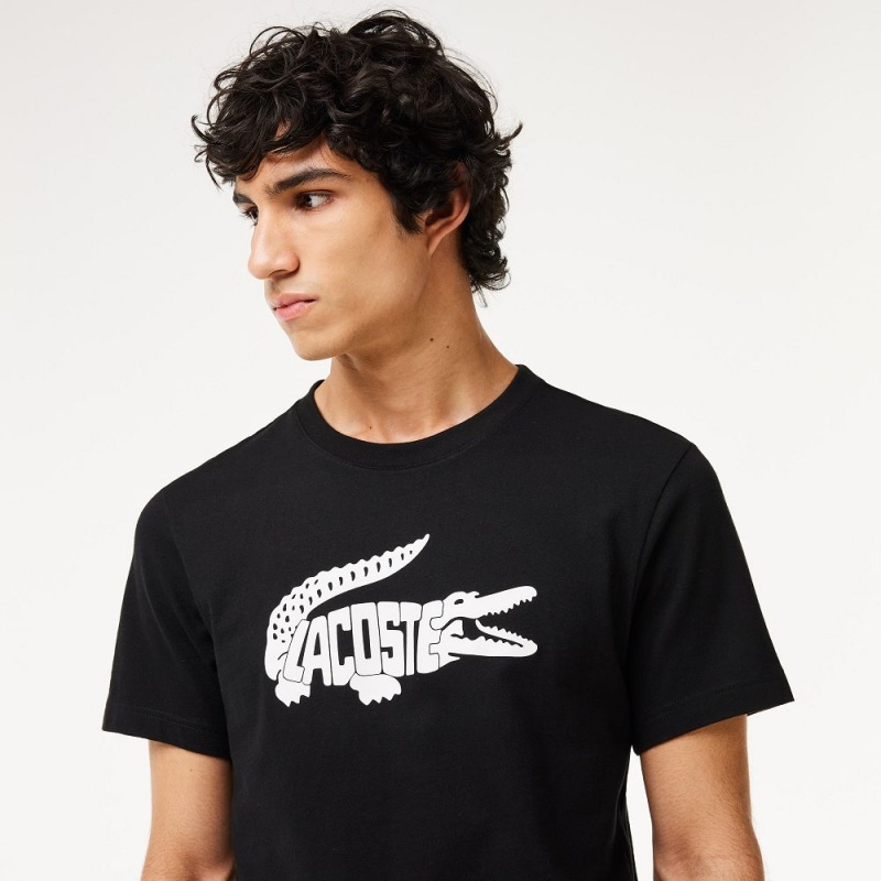 Men's Lacoste Sport Ultra-Dry Croc Print T-Shirt Black White | OIV207159