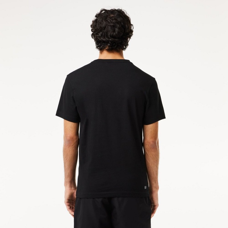 Men's Lacoste Sport Ultra-Dry Croc Print T-Shirt Black White | OIV207159