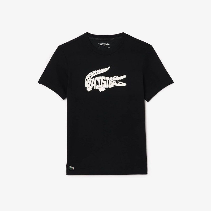 Men's Lacoste Sport Ultra-Dry Croc Print T-Shirt Black White | OIV207159