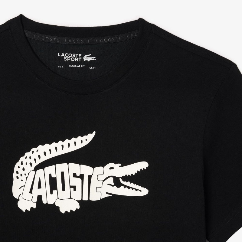 Men's Lacoste Sport Ultra-Dry Croc Print T-Shirt Black White | OIV207159