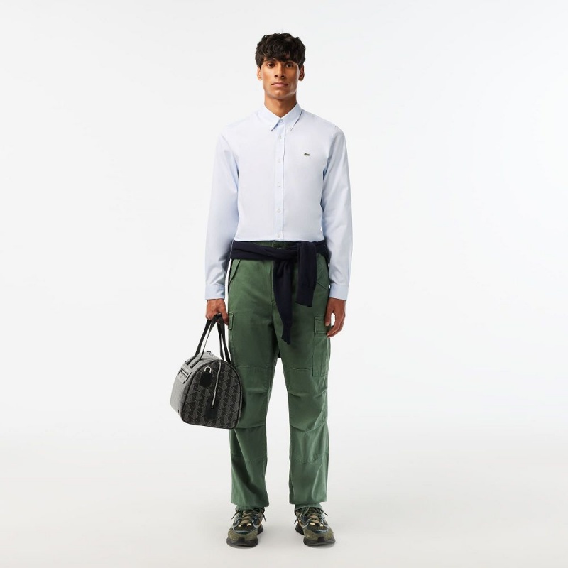 Men's Lacoste Straight Fit Cotton Cargo Pants Dark Green | YDE653820