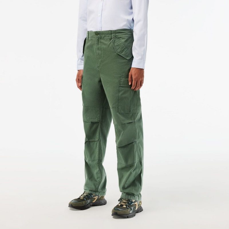 Men's Lacoste Straight Fit Cotton Cargo Pants Dark Green | YDE653820