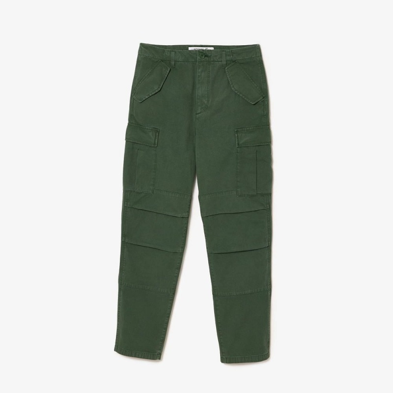 Men's Lacoste Straight Fit Cotton Cargo Pants Dark Green | YDE653820