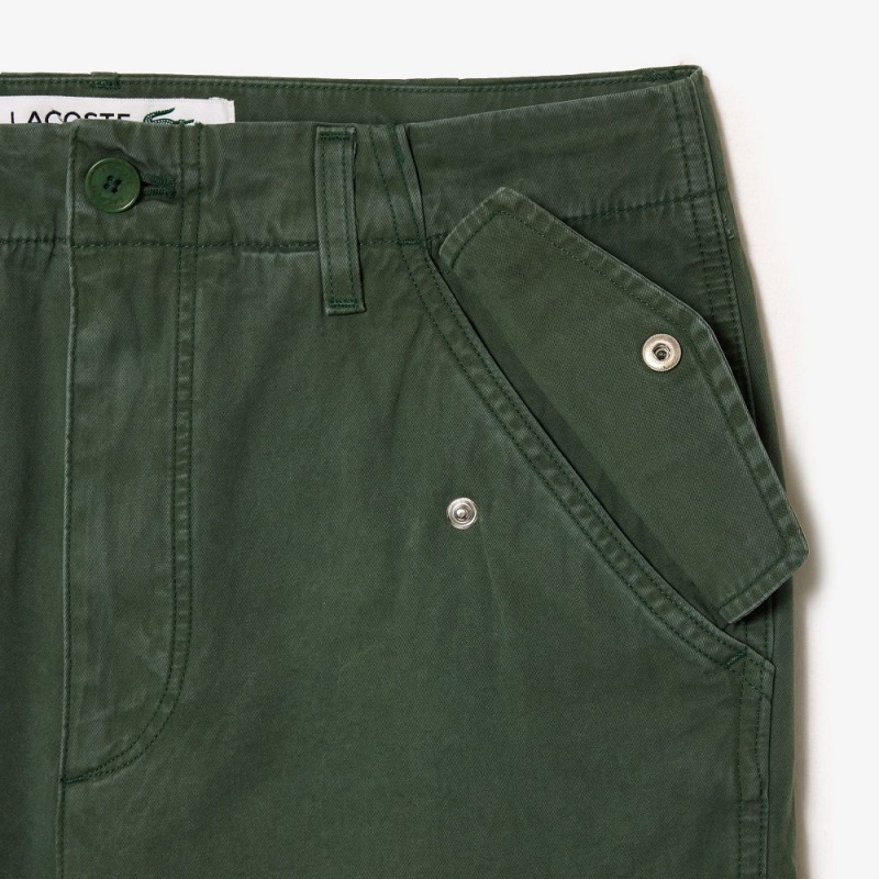 Men's Lacoste Straight Fit Cotton Cargo Pants Dark Green | YDE653820