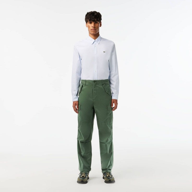 Men\'s Lacoste Straight Fit Cotton Cargo Pants Dark Green | YDE653820