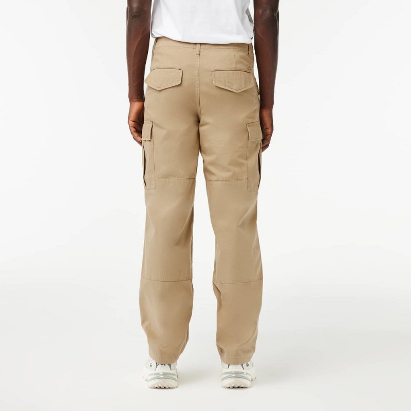 Men's Lacoste Straight Fit Cotton Cargo Pants Beige | HQF890614