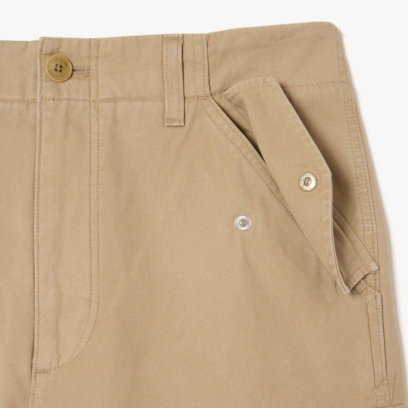 Men's Lacoste Straight Fit Cotton Cargo Pants Beige | HQF890614