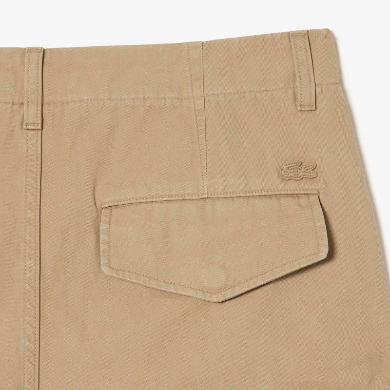 Men's Lacoste Straight Fit Cotton Cargo Pants Beige | HQF890614