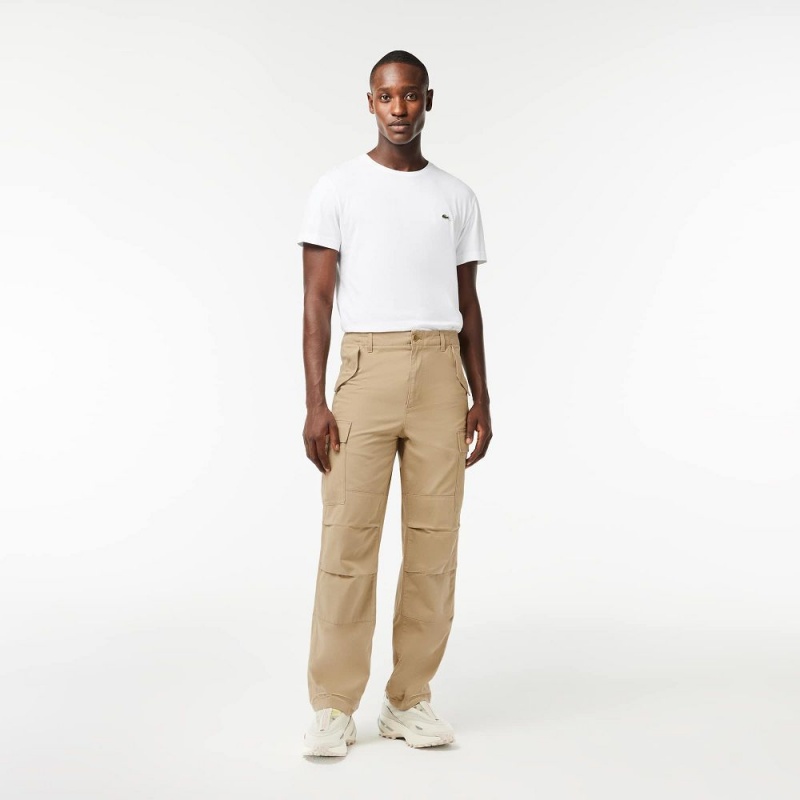 Men\'s Lacoste Straight Fit Cotton Cargo Pants Beige | HQF890614