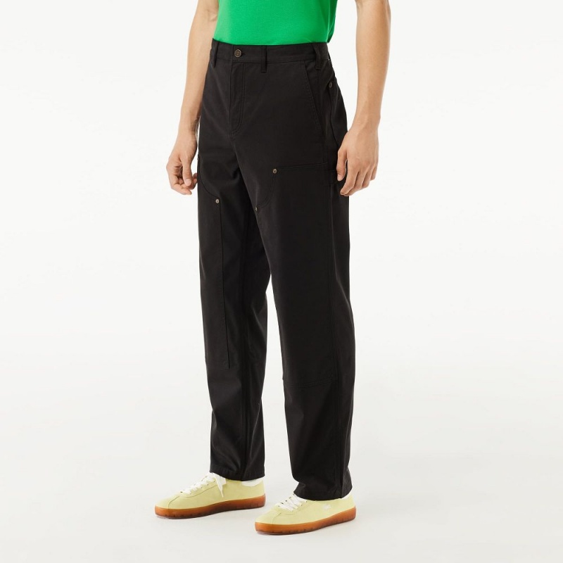 Men's Lacoste Straight Fit Cotton Twill Cargo Pants Black | ZYK036924