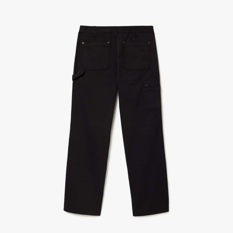 Men's Lacoste Straight Fit Cotton Twill Cargo Pants Black | ZYK036924