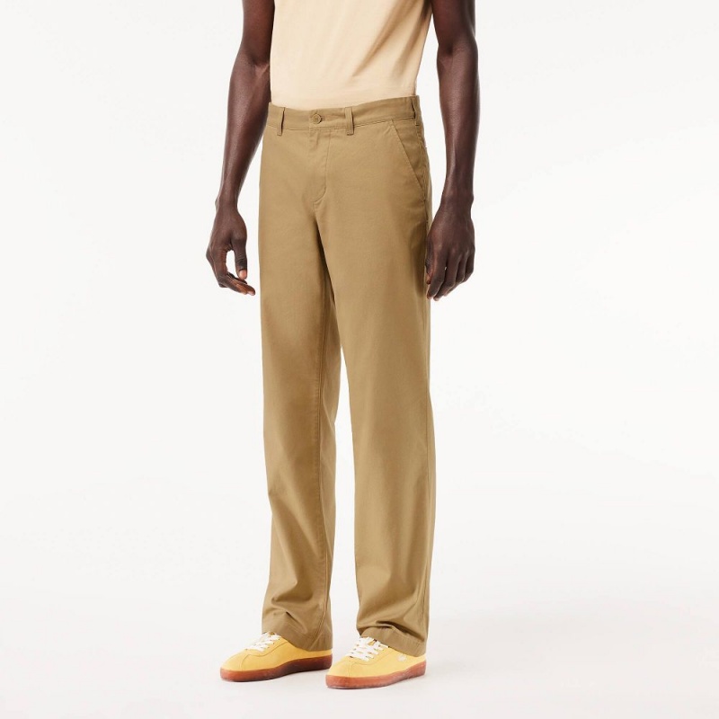 Men's Lacoste Straight Fit Cotton Twill Pants Beige | QHI068742