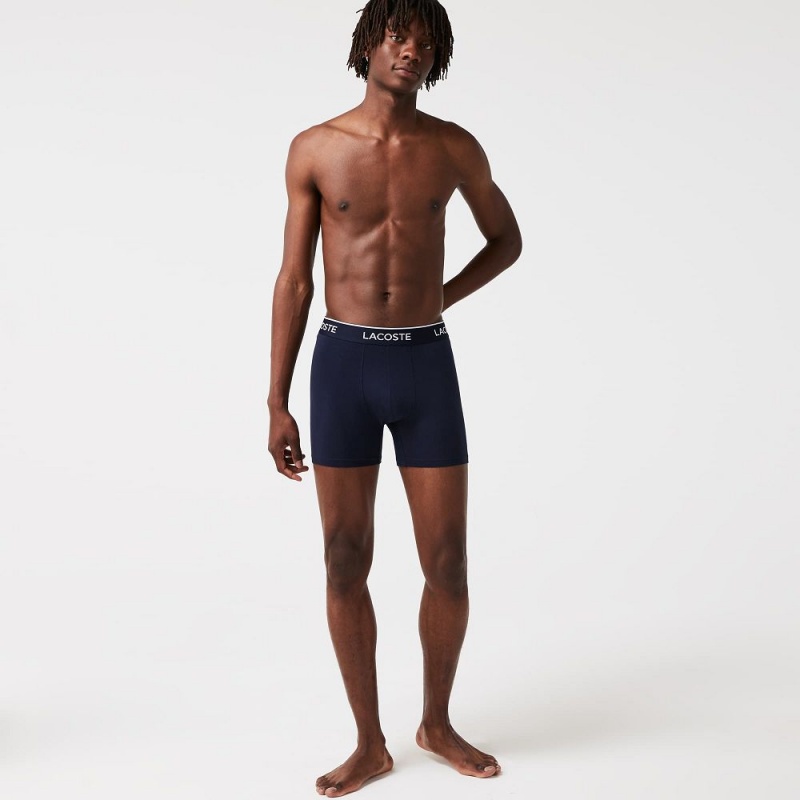 Men's Lacoste Stretch Cotton 3-Pack Boxer Briefs Navy Blue Red Navy Blue | EBV257308