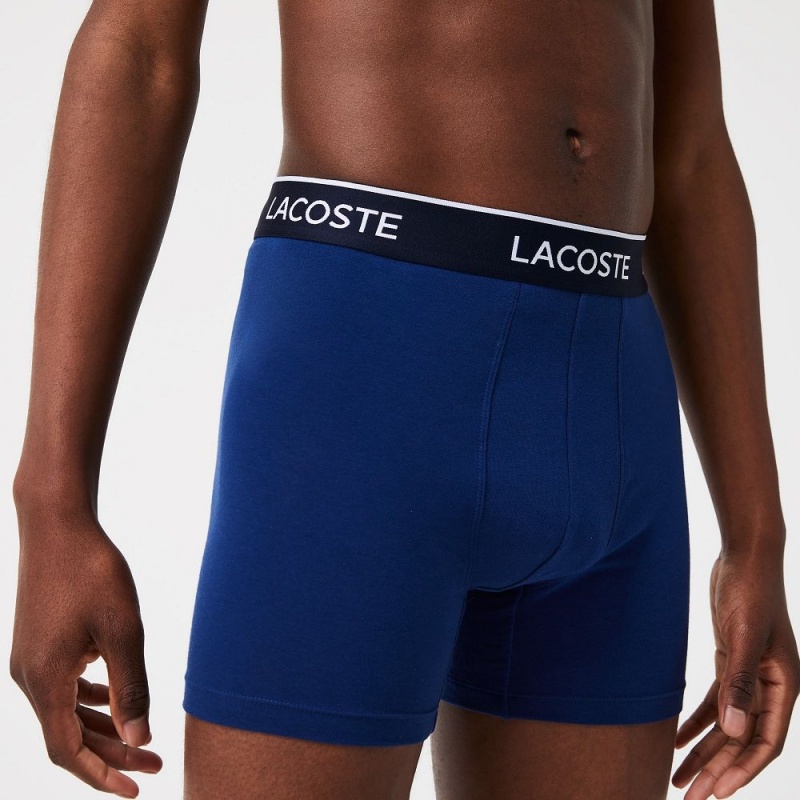 Men's Lacoste Stretch Cotton 3-Pack Boxer Briefs Navy Blue Red Navy Blue | EBV257308