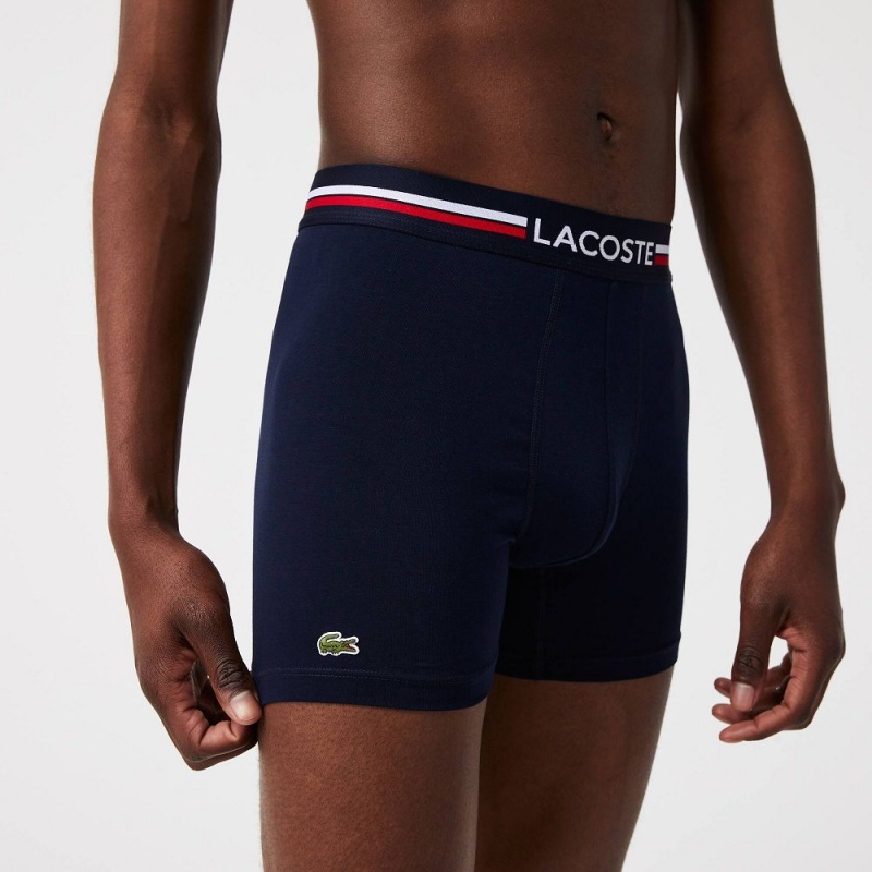 Men's Lacoste Stretch Cotton Jersey 3-Pack Boxer Briefs Navy Blue White | CSD523146