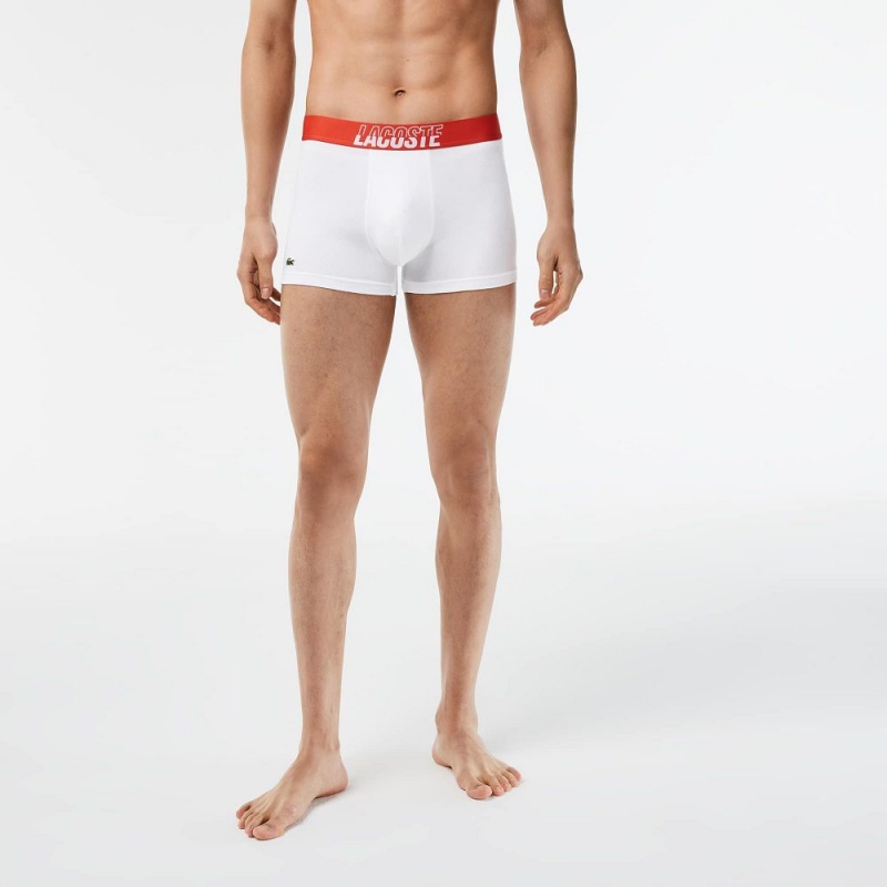 Men's Lacoste Stretch Cotton Printed 3-Pack Trunks Orange Grey Chine White | ZGW065437