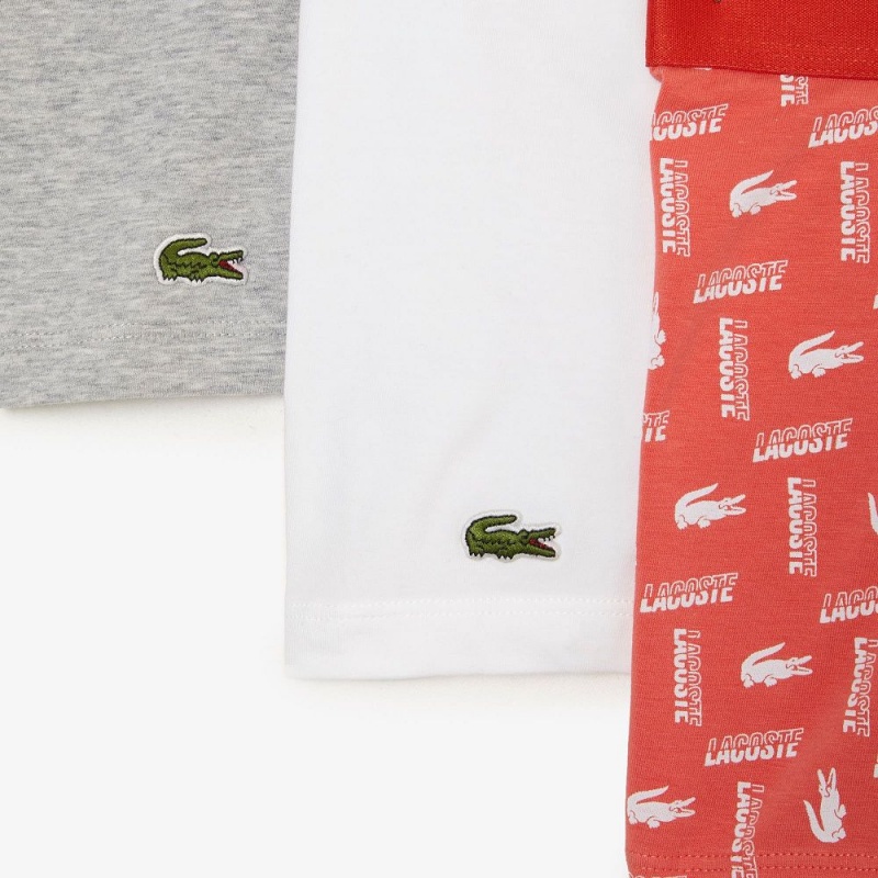 Men's Lacoste Stretch Cotton Printed 3-Pack Trunks Orange Grey Chine White | ZGW065437