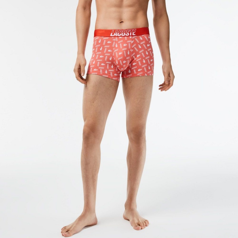 Men's Lacoste Stretch Cotton Printed 3-Pack Trunks Orange Grey Chine White | ZGW065437