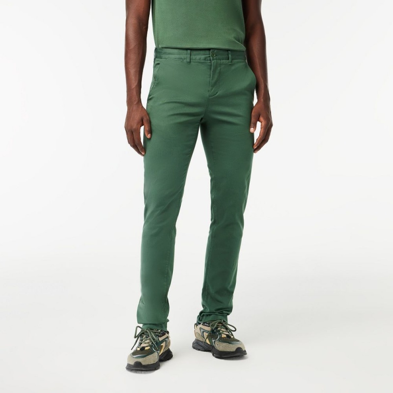 Men's Lacoste Stretch Cotton Slim Fit Pants Dark Green | CYJ138726