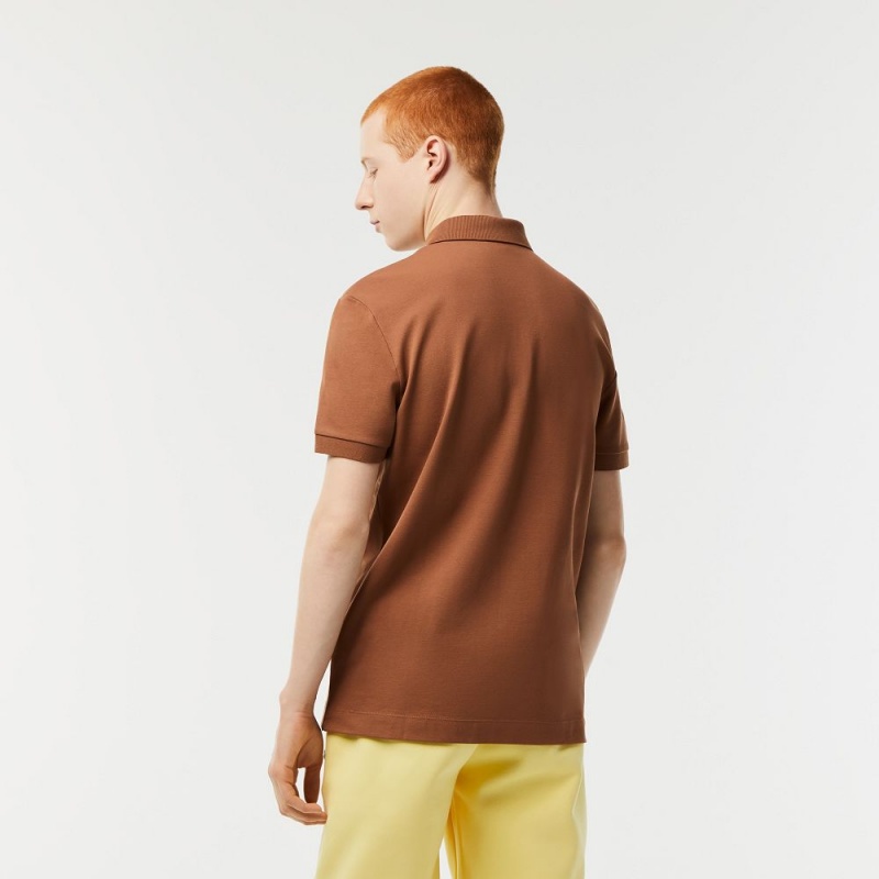 Men's Lacoste Stretch Cotton Smart Paris Polo Shirts Light Brown | ZXD607243