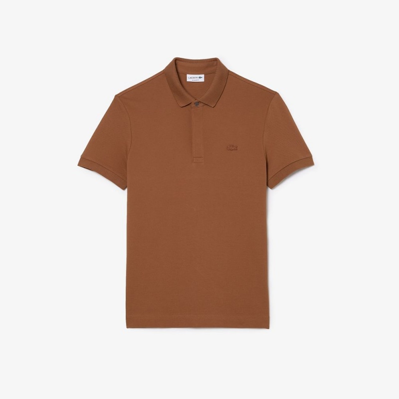 Men's Lacoste Stretch Cotton Smart Paris Polo Shirts Light Brown | ZXD607243