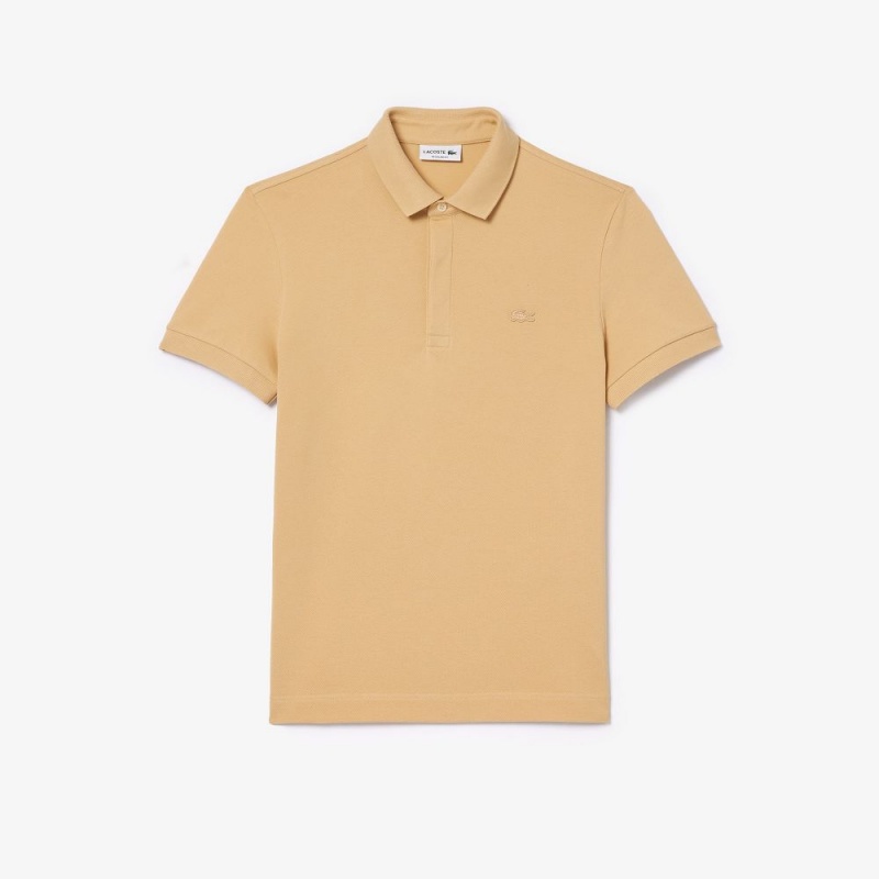 Men's Lacoste Stretch Cotton Smart Paris Polo Shirts Beige | KHZ298176