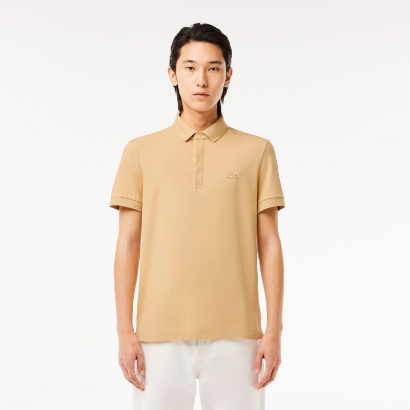 Men\'s Lacoste Stretch Cotton Smart Paris Polo Shirts Beige | KHZ298176