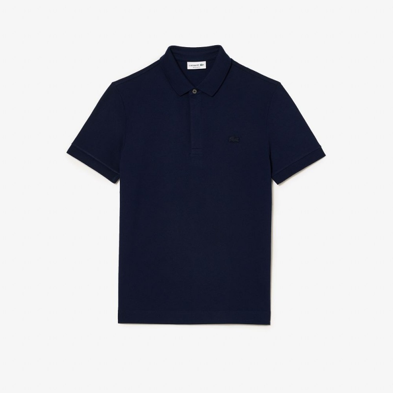 Men's Lacoste Stretch Cotton Smart Paris Polo Shirts Navy Blue | KUS376910