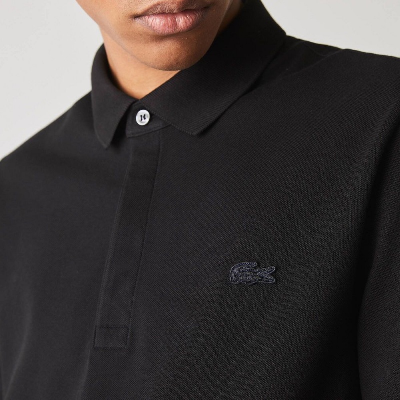 Men's Lacoste Stretch Cotton Smart Paris Polo Shirts Black | OFZ784160