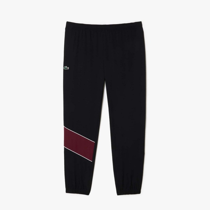 Men's Lacoste Stretch Fabric Tennis Tracksuits Black Orange Bordeaux White | UJA304895