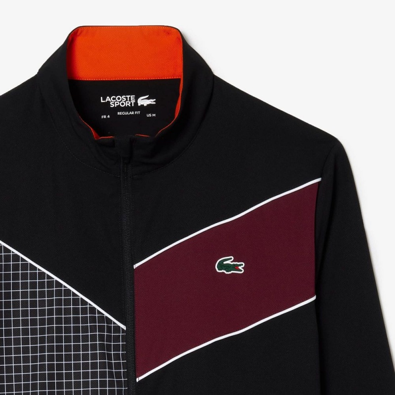 Men's Lacoste Stretch Fabric Tennis Tracksuits Black Orange Bordeaux White | UJA304895