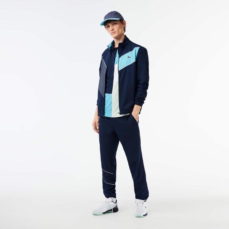 Men's Lacoste Stretch Fabric Tennis Tracksuits Navy Blue Blue White | ZHF127684