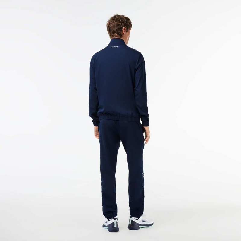 Men's Lacoste Stretch Fabric Tennis Tracksuits Navy Blue Blue White | ZHF127684