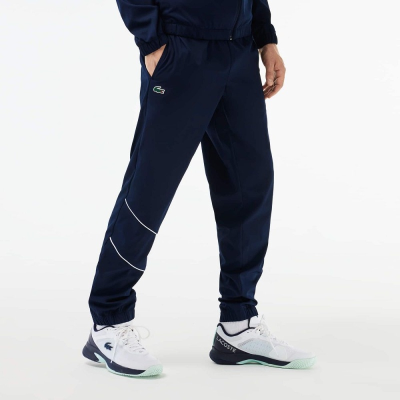 Men's Lacoste Stretch Fabric Tennis Tracksuits Navy Blue Blue White | ZHF127684