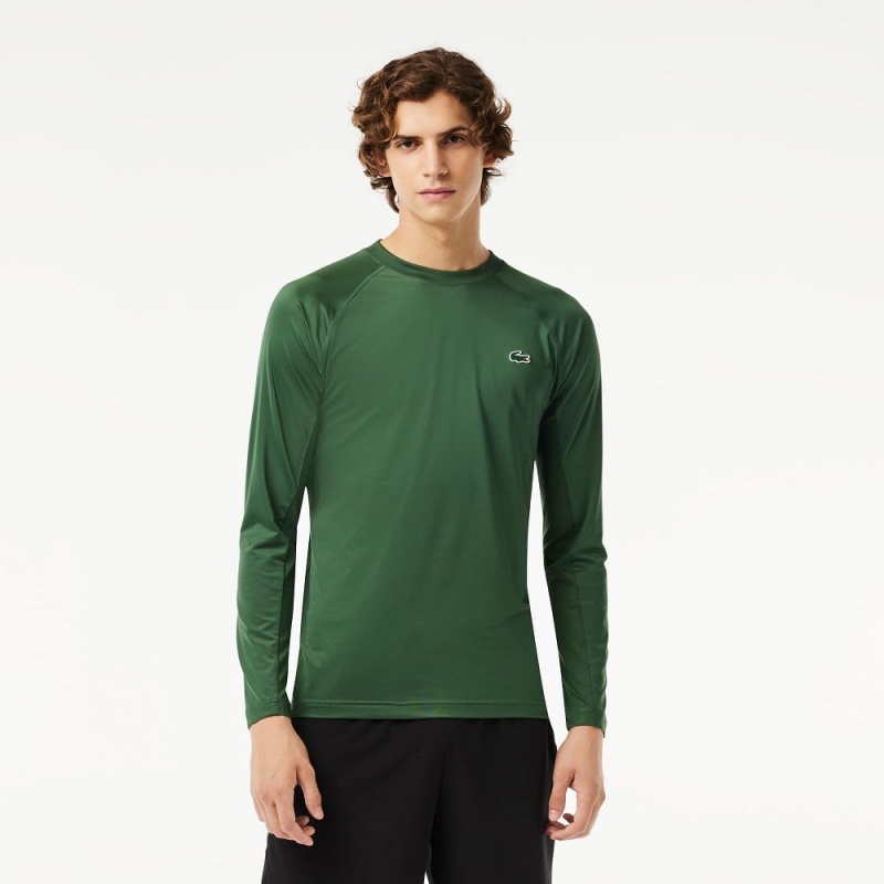 Men\'s Lacoste Stretch Jersey Long Sleeve T-Shirt Dark Green | IFC631025