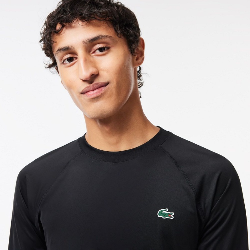 Men's Lacoste Stretch Jersey Long Sleeve T-Shirt Black | YQC798503