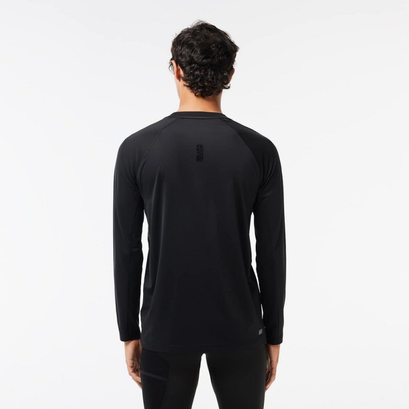 Men's Lacoste Stretch Jersey Long Sleeve T-Shirt Black | YQC798503